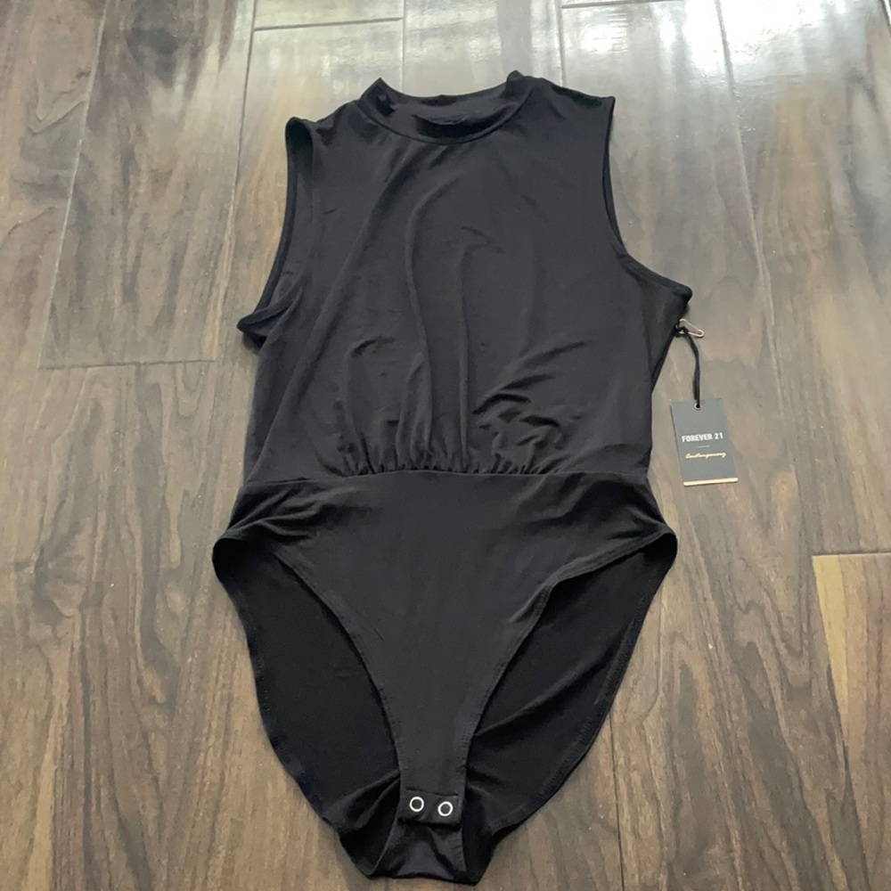 Black Open Back Sleeveless Mock Neck F21 Bodysuit